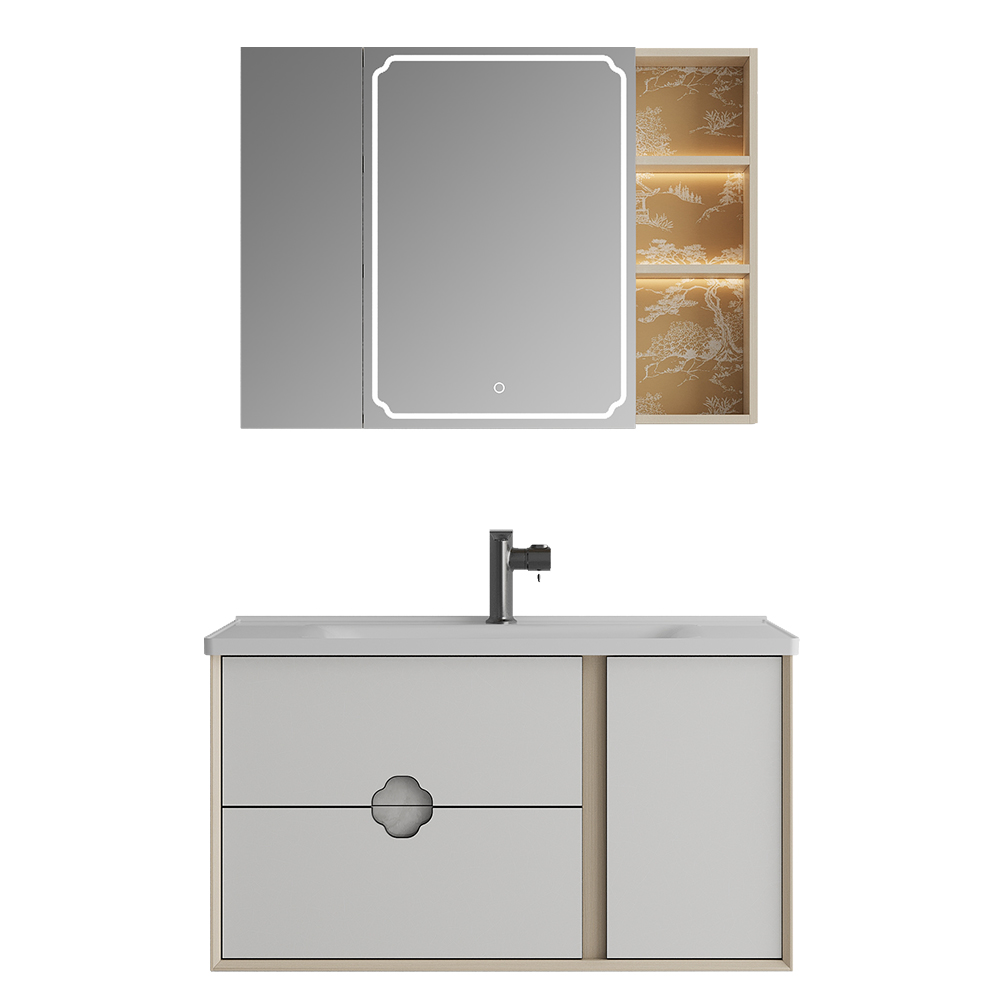 BC6303-100陶瓷盆款 生态实木榴莲视频软件柜