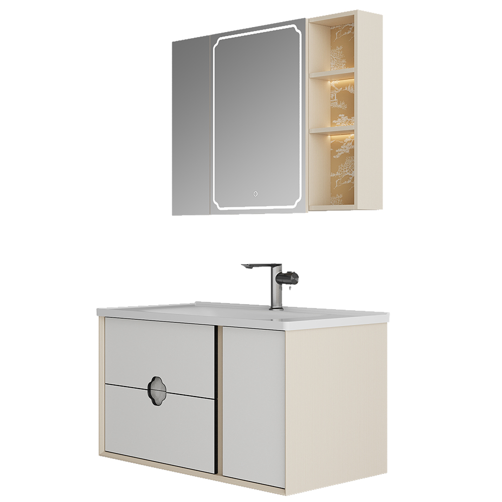 BC6303-100陶瓷盆款 生态实木榴莲视频软件柜